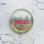 Wandteller Typo jetzt vintage Herr Fuchs Gold neonpink  Seerosen Blume 11cm Wohnen