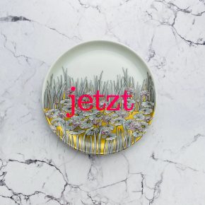 Wandteller Typo jetzt vintage Herr Fuchs Gold neonpink  Seerosen Blume 11cm Wohnen