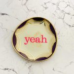 Wandteller Herr Fuchs Typo yeah gold  lila Muster mini neonpink 10cm vintage oval