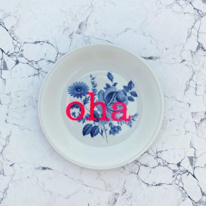 Wandteller Typo oha vintage Herr Fuchs mini 19cm Blau neonpink  Blume neon