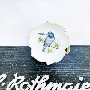 Wandteller Herr Fuchs yeah Typo Wohnen Vogel mini blau 11cm vintage Bird Gold