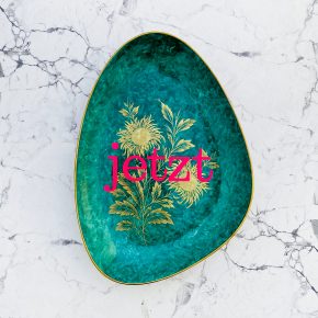Wandteller Typo jetzt vintage Herr Fuchs Teller Platte neonpink 20cm Muster gold türkis Grün