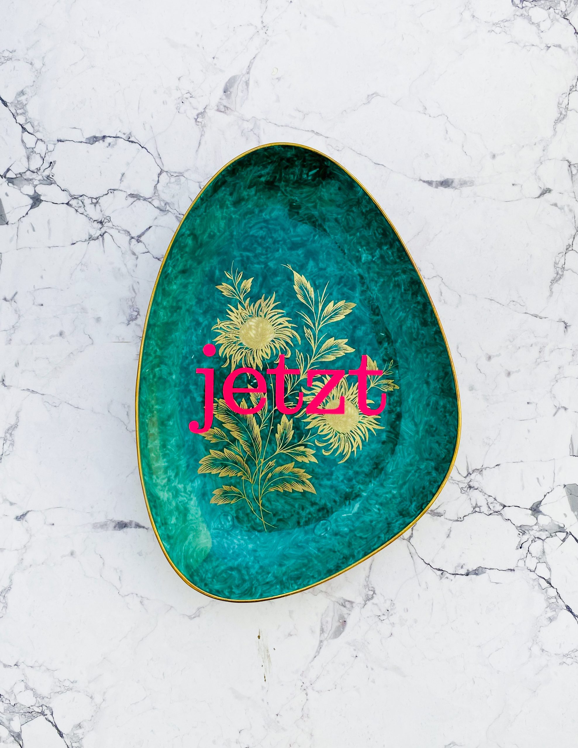 Wandteller Typo jetzt vintage Herr Fuchs Teller Platte neonpink 20cm Muster gold türkis Grün