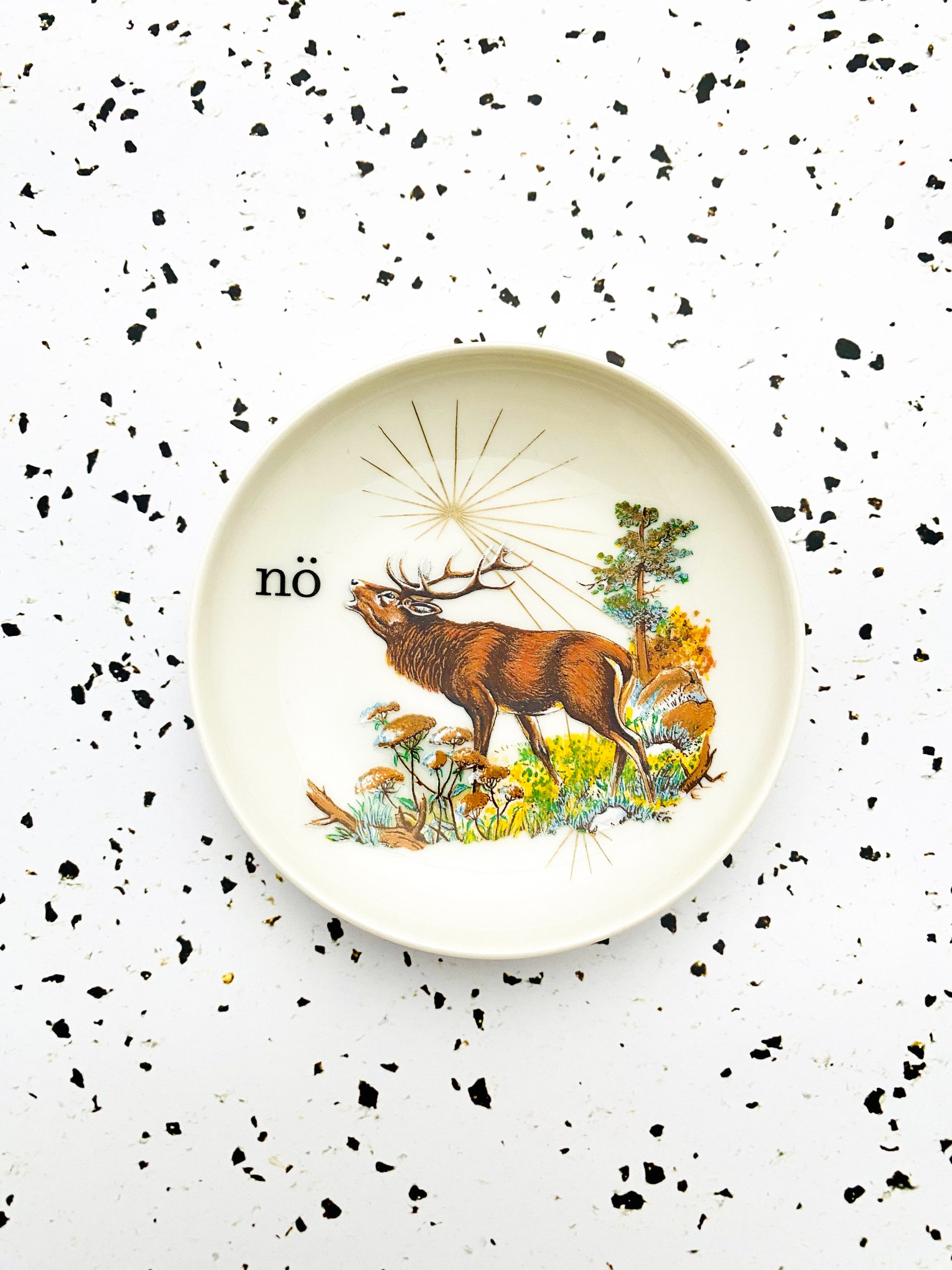 Wandteller Herr Fuchs nö Typo Wohnen Hirsch mini 10cm vintage nein Bunt Gold Streifen