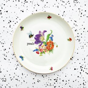Wandteller Herr Fuchs yeah Typo Wohnen Hummel 19cm vintage gold Blume Bunt lila