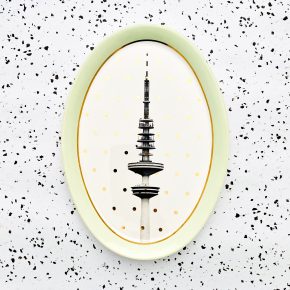 Wandteller Platte Herr Fuchs Hamburger Fernsehturm Gold Wohnen 25cm vintage Punkte Mint