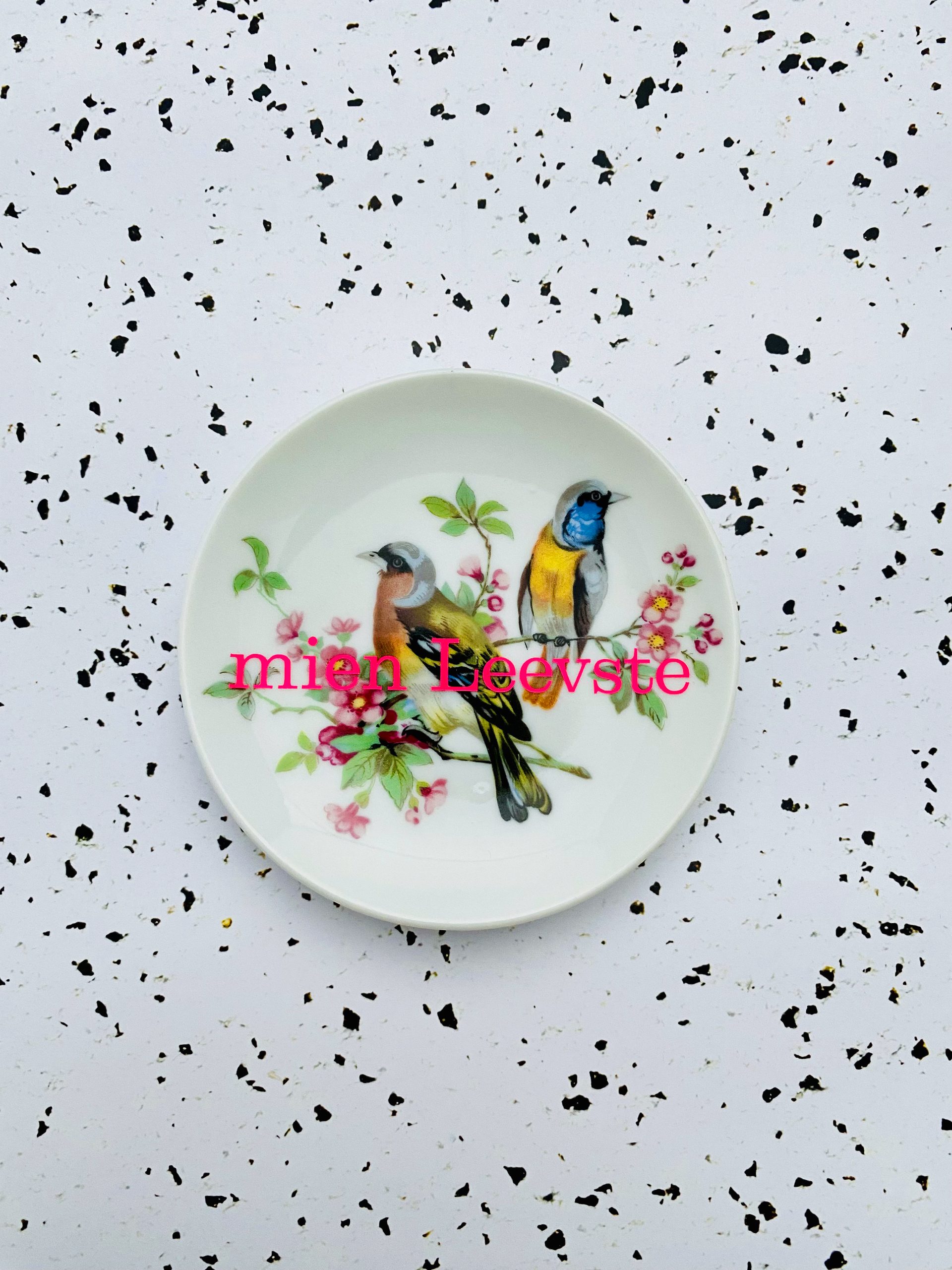 Wandteller Typo mien leevste vintage Herr Fuchs mini neonpink bunt 10cm Vögel Vogel – Bild 2