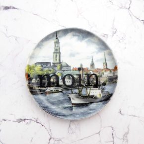 Wandteller Herr Fuchs Typo moin. mini  Hamburg Motiv Michel Hafen 10cm vintage bunt
