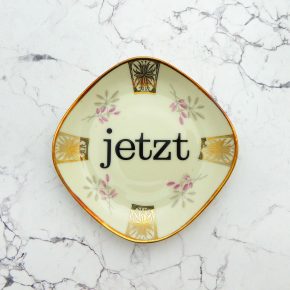 Wandteller Typo jetzt Herr Fuchs mini 11cm wohnen Blume vintage eckig gold rosa