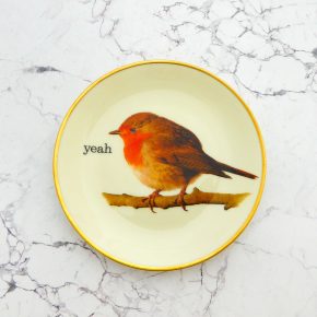 Wandteller Herr Fuchs yeah Typo Wohnen Vogel Rotkelchen 15cm vintage Robin Gold