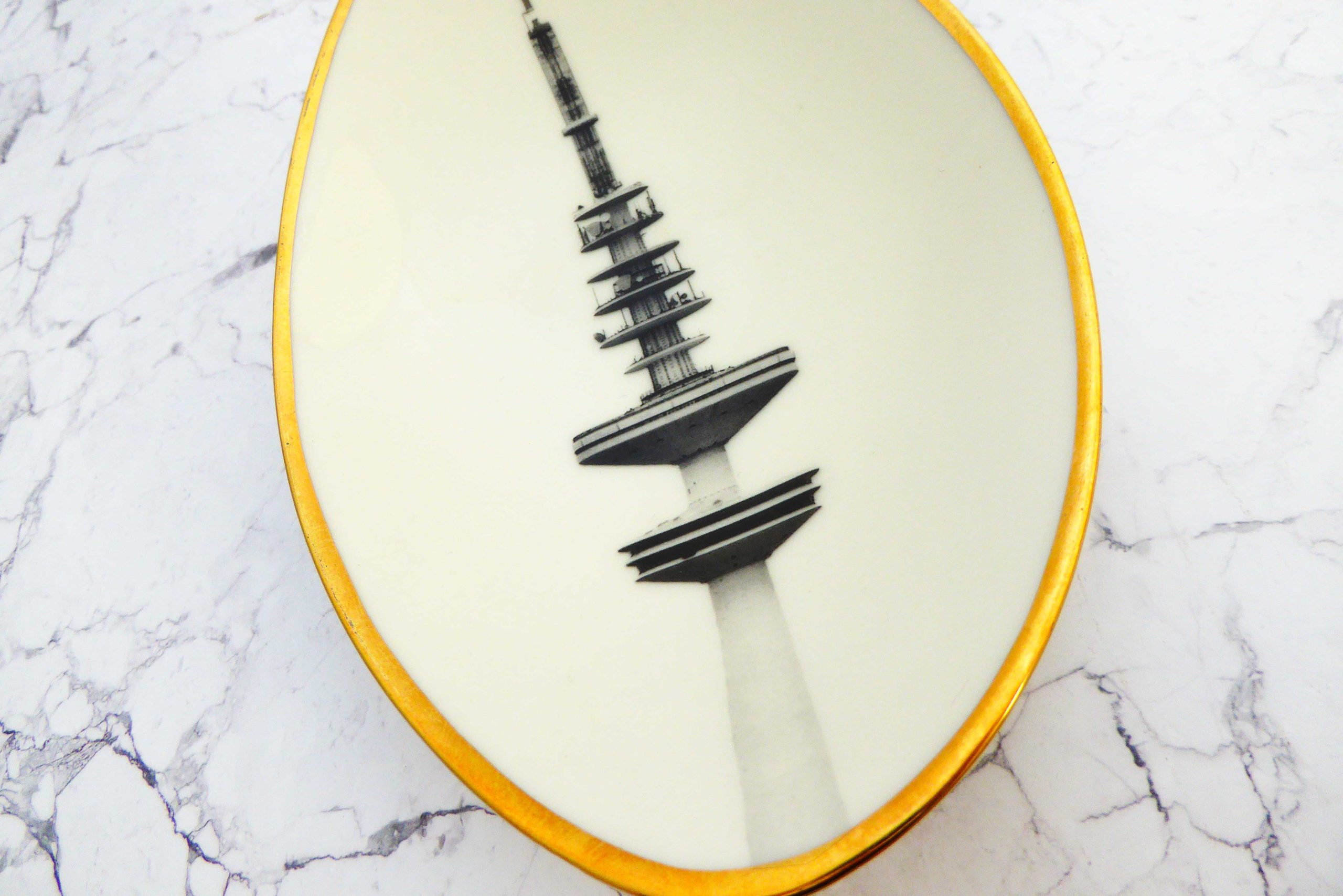 Wandteller Platte Herr Fuchs Hamburger Fernsehturm Gold 20cm Wohnen HH – Bild 2