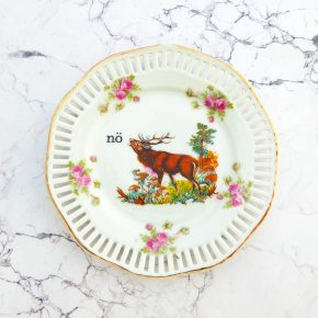 Wandteller Herr Fuchs nö Typo Wohnen Hirsch mini 15cm vintage nein Bunt Gold