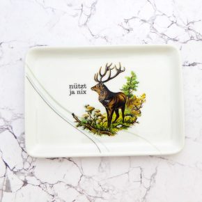 Wandteller Platte Herr Fuchs Typo nützt ja nix Hirsch Muster Wohnen 20cm vintage