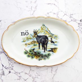 Wandplatte Herr Fuchs Typo nö nein 26cm Gams gold Wohnen Berg vintage Wandteller Platte