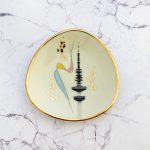 Wandteller Herr Fuchs Hamburger Fernsehturm mini 11cm Heinrich-Hertz-Turm Muster Gold vintage