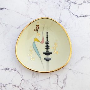 Wandteller Herr Fuchs Hamburger Fernsehturm mini 11cm Heinrich-Hertz-Turm Muster Gold vintage