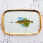 Wandplatte Herr Fuchs Typo yeah 25cm Fisch gold Wohnen Meer vintage Hecht blau eckig