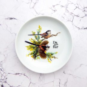 Wandteller Typo Da nich für Herr Fuchs mini 12cm Vogel Vögel Bunt vintage schnack