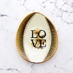 Wandteller Herr Fuchs Typo Love Gold mini 11cm wohnen vintage Blumen schwarz gelb oval