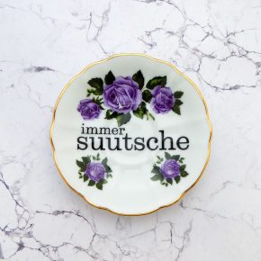 Wandteller Typo suutsche vintage Herr Fuchs Teller Gold Blumen Wohnen 14cm schnack Lila
