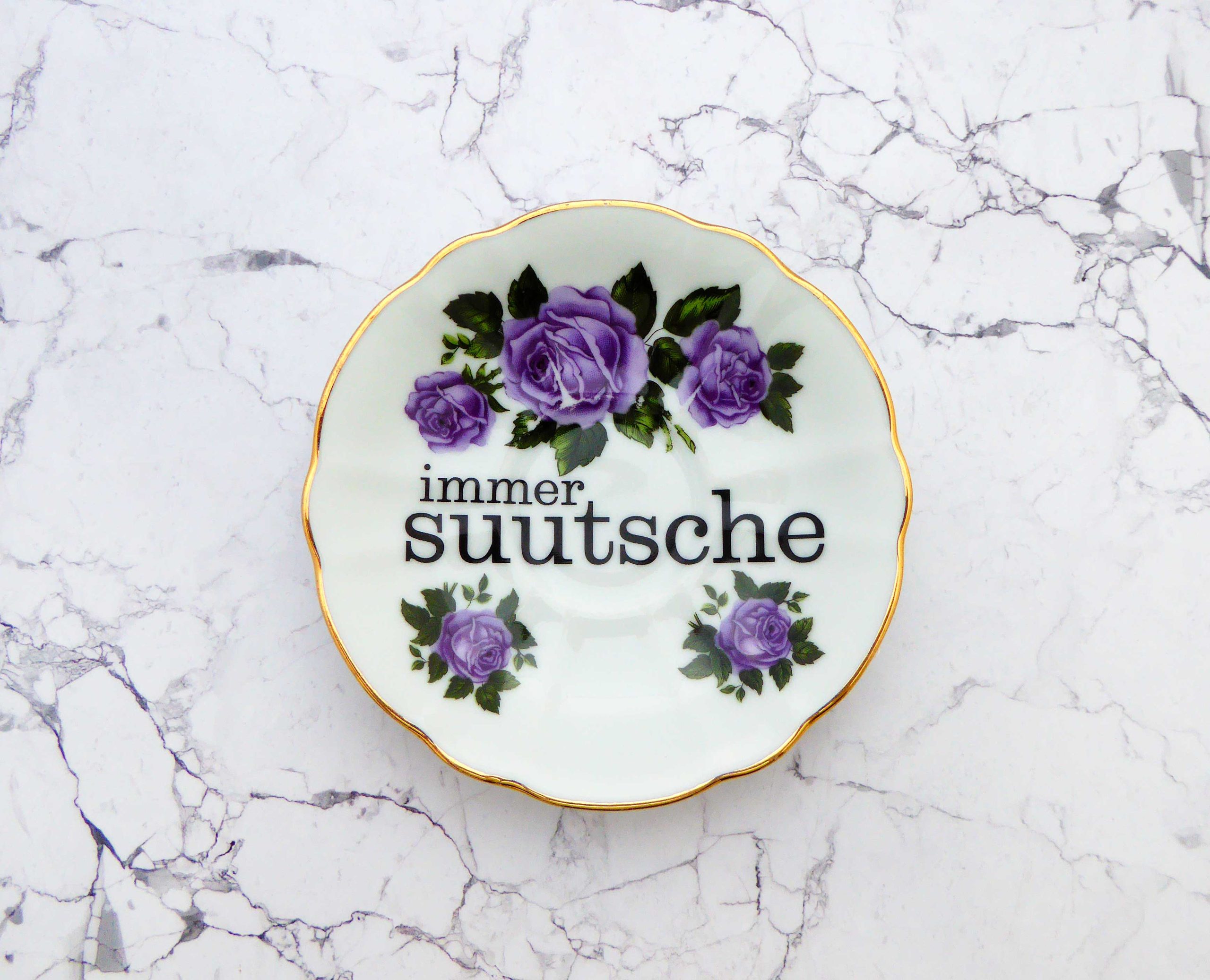 Wandteller Typo suutsche vintage Herr Fuchs Teller Gold Blumen Wohnen 14cm schnack Lila