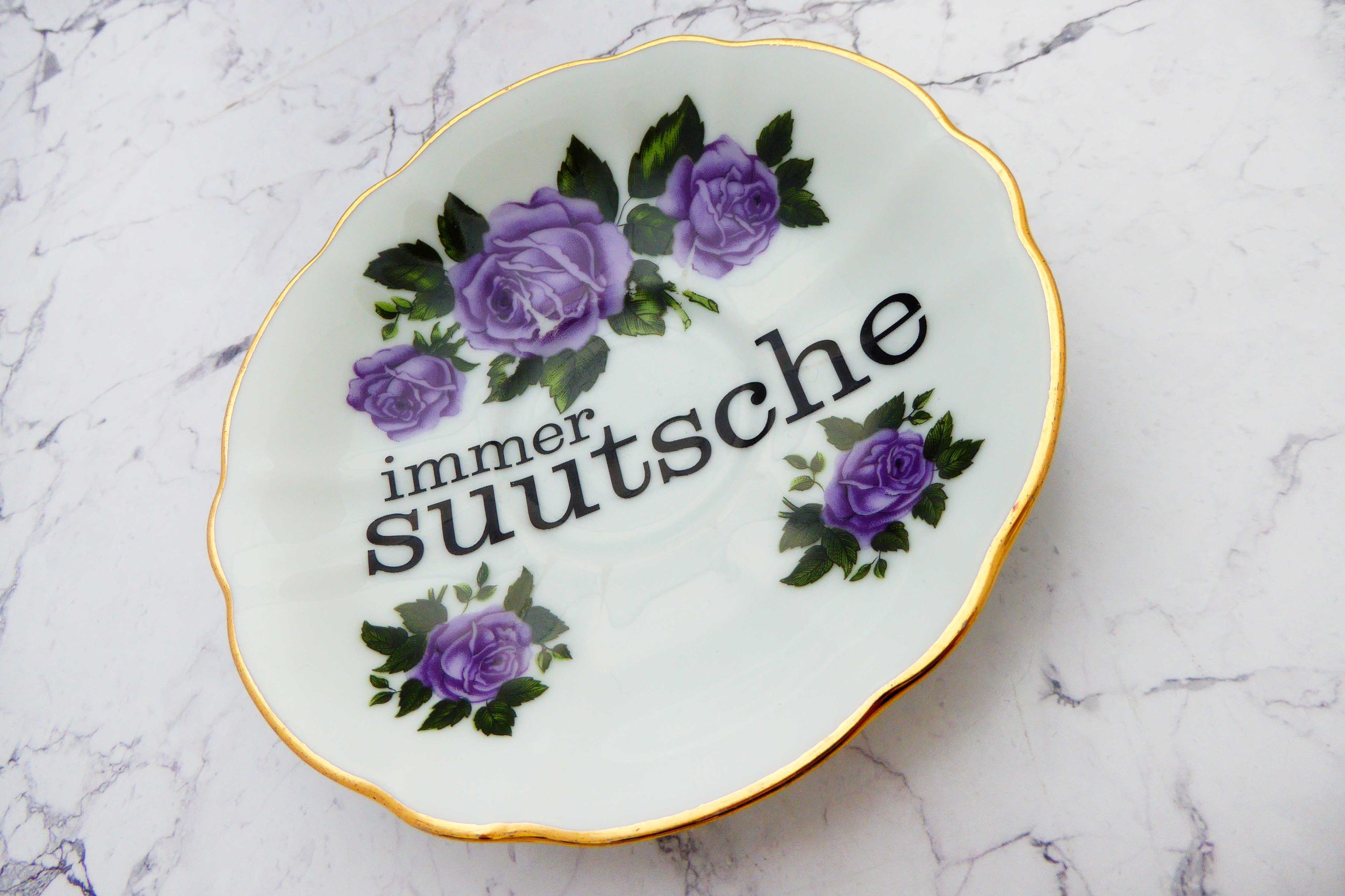 Wandteller Typo suutsche vintage Herr Fuchs Teller Gold Blumen Wohnen 14cm schnack Lila – Bild 2