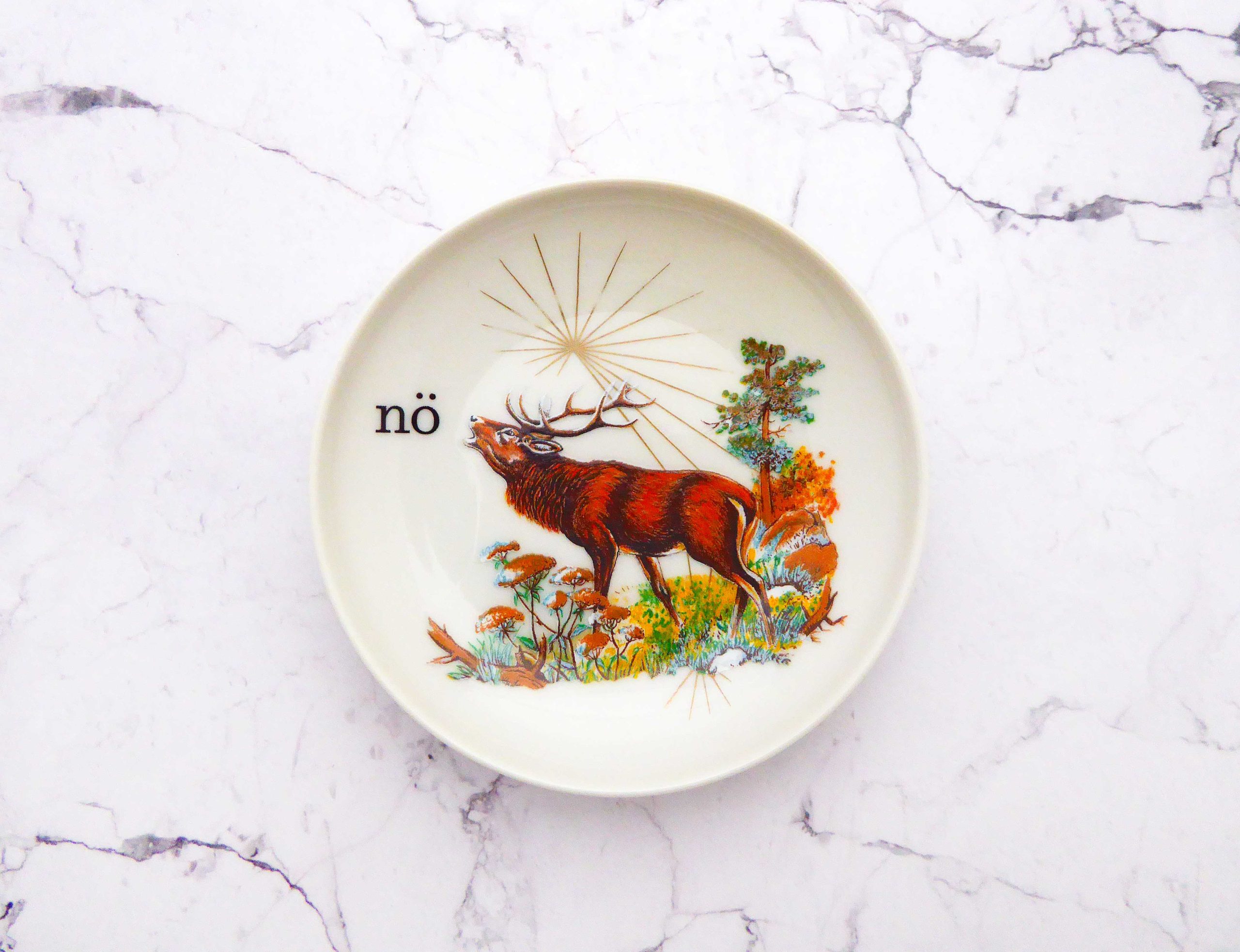 Wandteller Herr Fuchs nö Typo Wohnen Hirsch mini 10cm vintage nein Bunt Gold Streifen – Bild 2