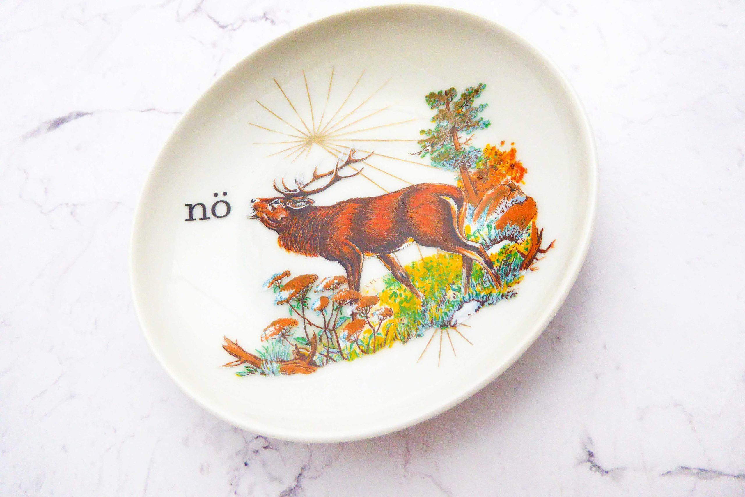 Wandteller Herr Fuchs nö Typo Wohnen Hirsch mini 10cm vintage nein Bunt Gold Streifen – Bild 3