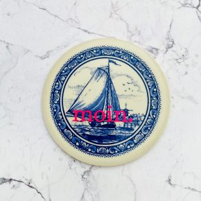 Wandteller Typo moin. vintage Herr Fuchs mini neonpink 7cm blau/weiß Schiff Meer
