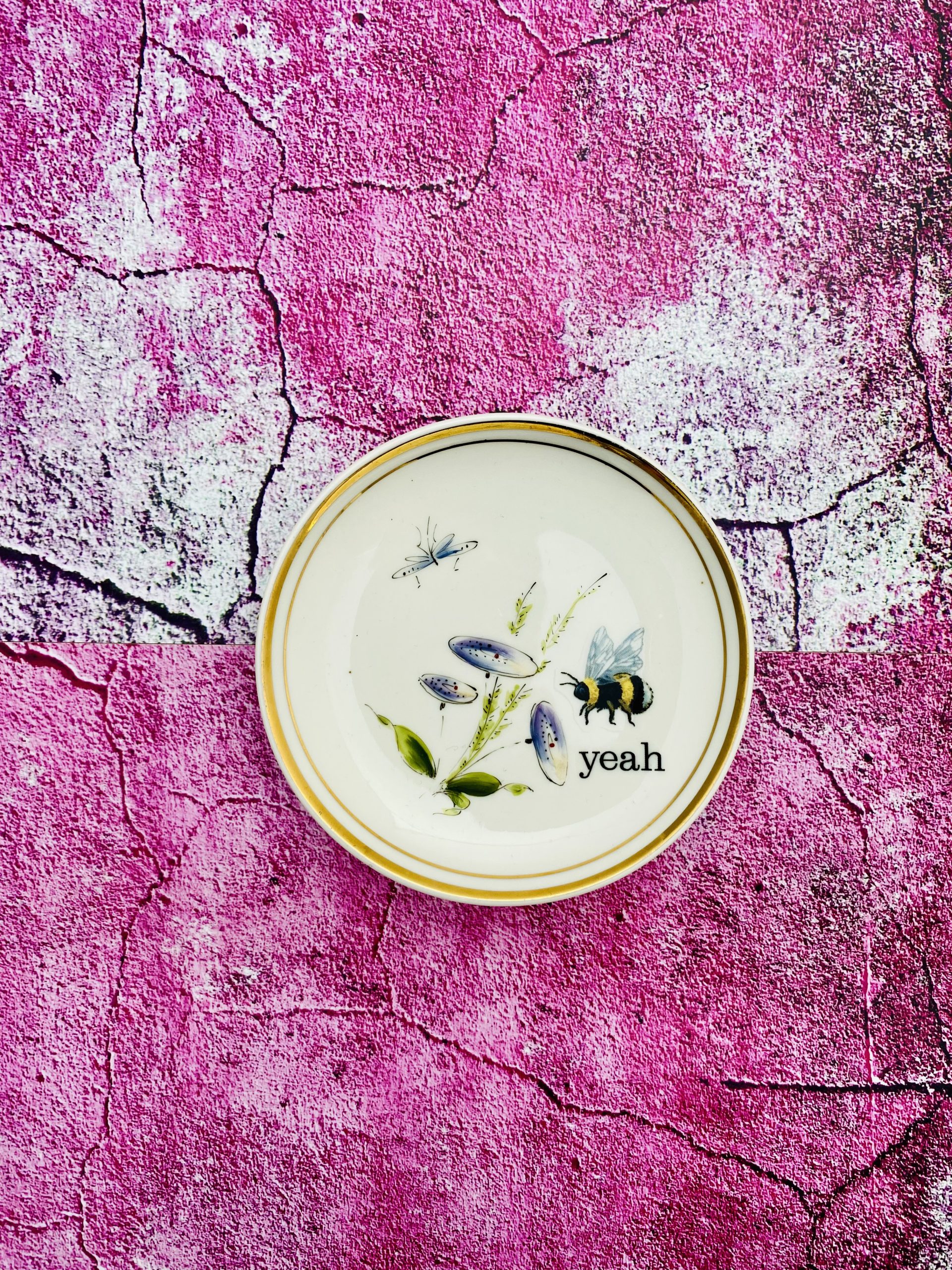 Wandteller Herr Fuchs yeah Typo Wohnen Hummel mini 10cm vintage Blume blau – Bild 2
