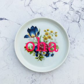 Wandteller Typo oha vintage Herr Fuchs mini neonpink gold 10cm Blume bunt neon