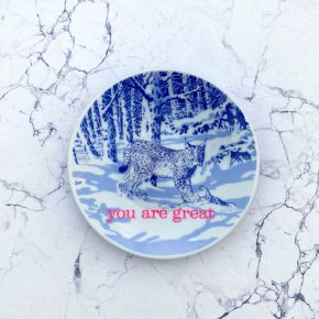 Wandteller Herr Fuchs you are great Typo blau mini 13cm neon Lux vintage