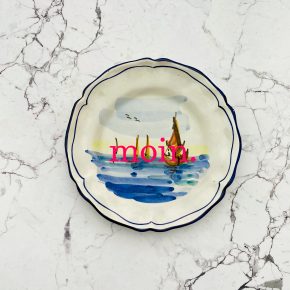 Wandteller Typo moin. vintage Herr Fuchs neonpink 15cm blau/bunt Schiff mini Meer