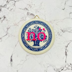 Wandteller Herr Fuchs Typo neonpink nö mini blau 9cm nein vintage Blau/Weiß Blume
