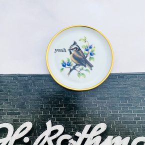 Wandteller Herr Fuchs yeah Typo Wohnen Vogel mini blau 10cm vintage Bird Gold Blaubeere
