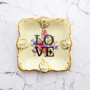 Wandteller Herr Fuchs Typo Love mini 10cm Blumen eckig vintage wohnen Bunt gold