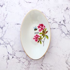 Wandteller Herr Fuchs yeah Typo Wohnen Hummel 23cm vintage Gold Blume Rosa Lila Platte