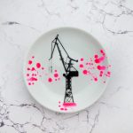 Wandteller Kran 17 vintage Herr Fuchs Teller weiß Neonpink Punkte 13cm neon