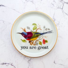 Wandteller Herr Fuchs Typo you are great mini Vogel 10cm vintage bunt gold