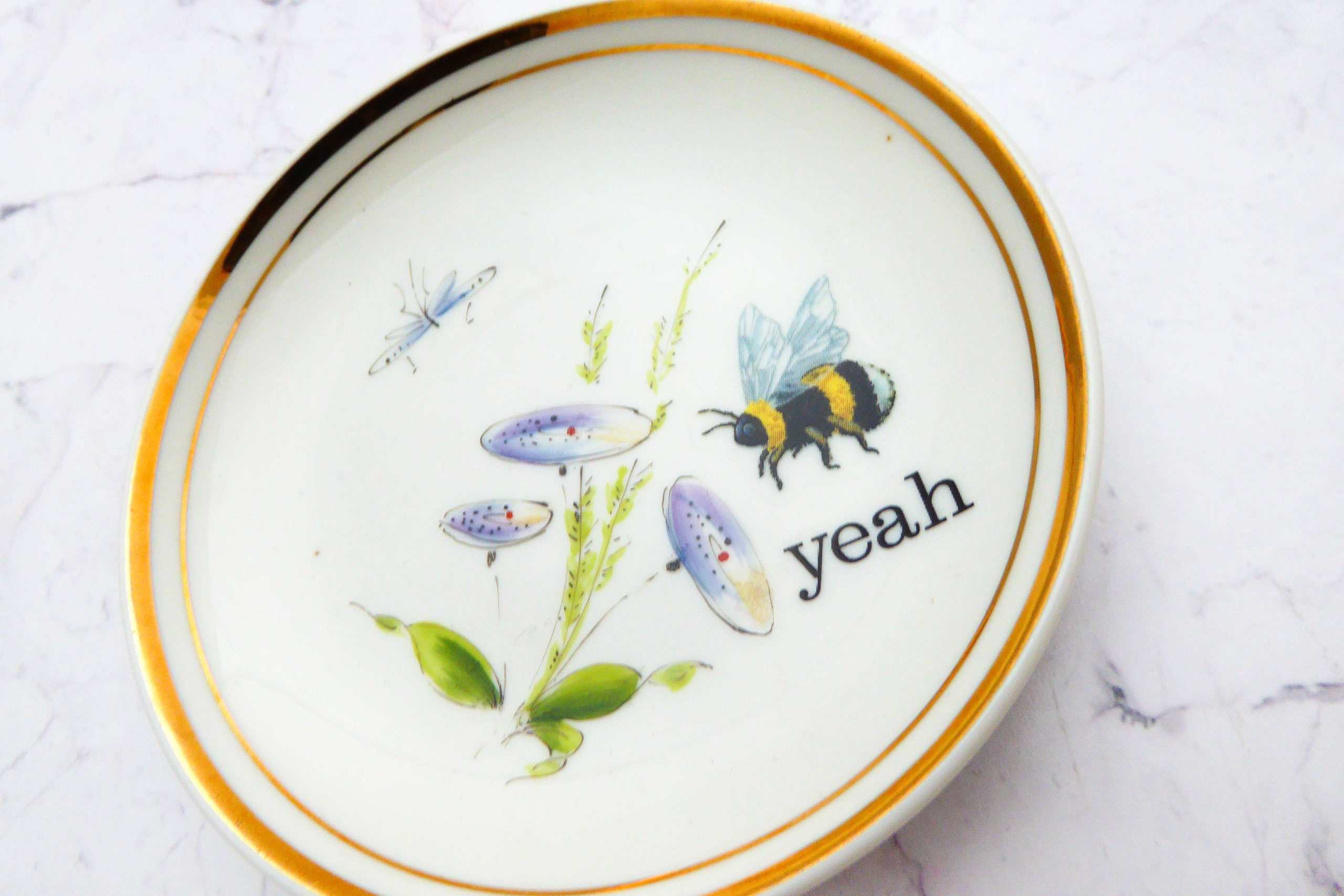 Wandteller Herr Fuchs yeah Typo Wohnen Hummel mini 10cm vintage Blume blau – Bild 3