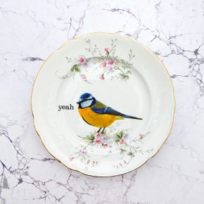 Wandteller Vogel Typo yeah Herr Fuchs vintage 17cm gold Wohnen Blumen Blaumeise