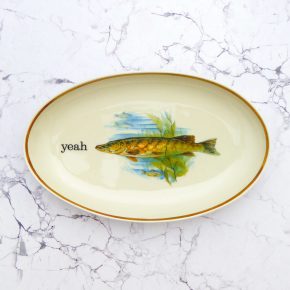 Wandplatte Herr Fuchs Typo yeah 23cm Fisch gold Wohnen Meer vintage Hecht Wandteller