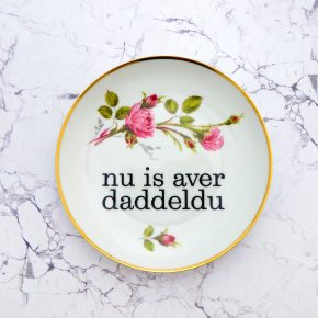 Wandteller daddeldu Typo Herr Fuchs 19cm plattdeutsch vintage Blumen Gold rosa
