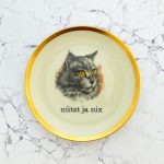 Wandteller Typo nützt ja nix  vintage Herr Fuchs Teller Katze 19cm Gold wohnen
