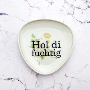 Wandteller Hol di fuchtig Typo Herr Fuchs mini 10cm Blume plattdeutsch vintage zart