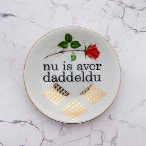 Wandteller daddeldu Typo Herr Fuchs mini 11cm gold plattdeutsch vintage rot Blume Muster