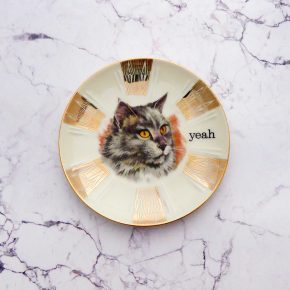 Wandteller Typo yeah Gold Herr Fuchs  Katze 11cm Wohnen vintage mini Streifen