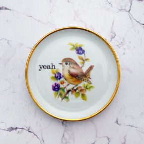Wandteller Herr Fuchs yeah Typo Wohnen Vogel mini blau 10cm vintage Bird Gold Brombeere